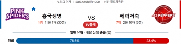 12월5일 흥국생명 대 페퍼저축은행 여자배구